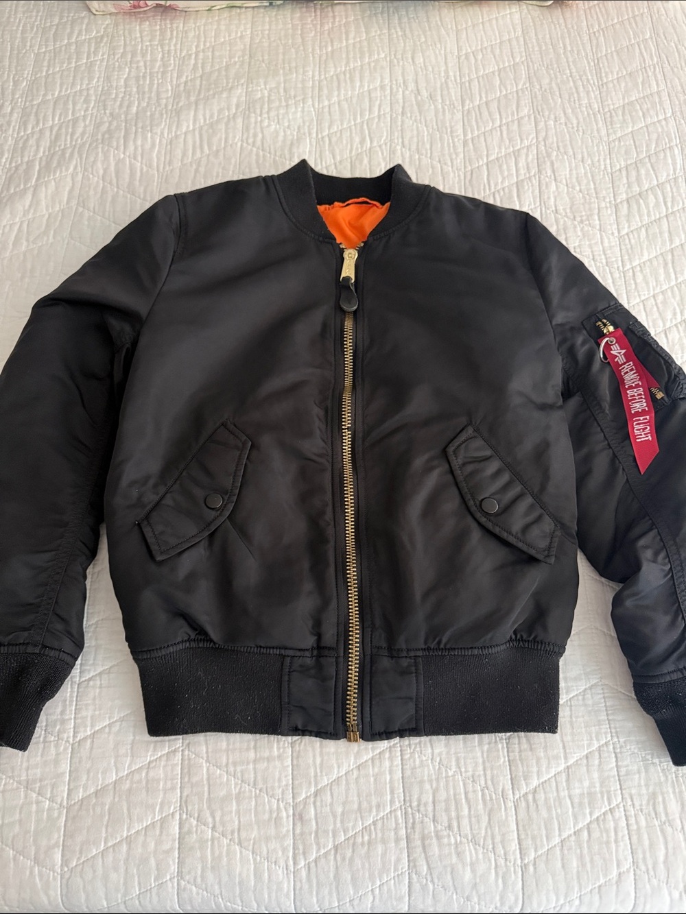 Alpha Industries MA-1 Flight Jacket - Black with Orange Lining